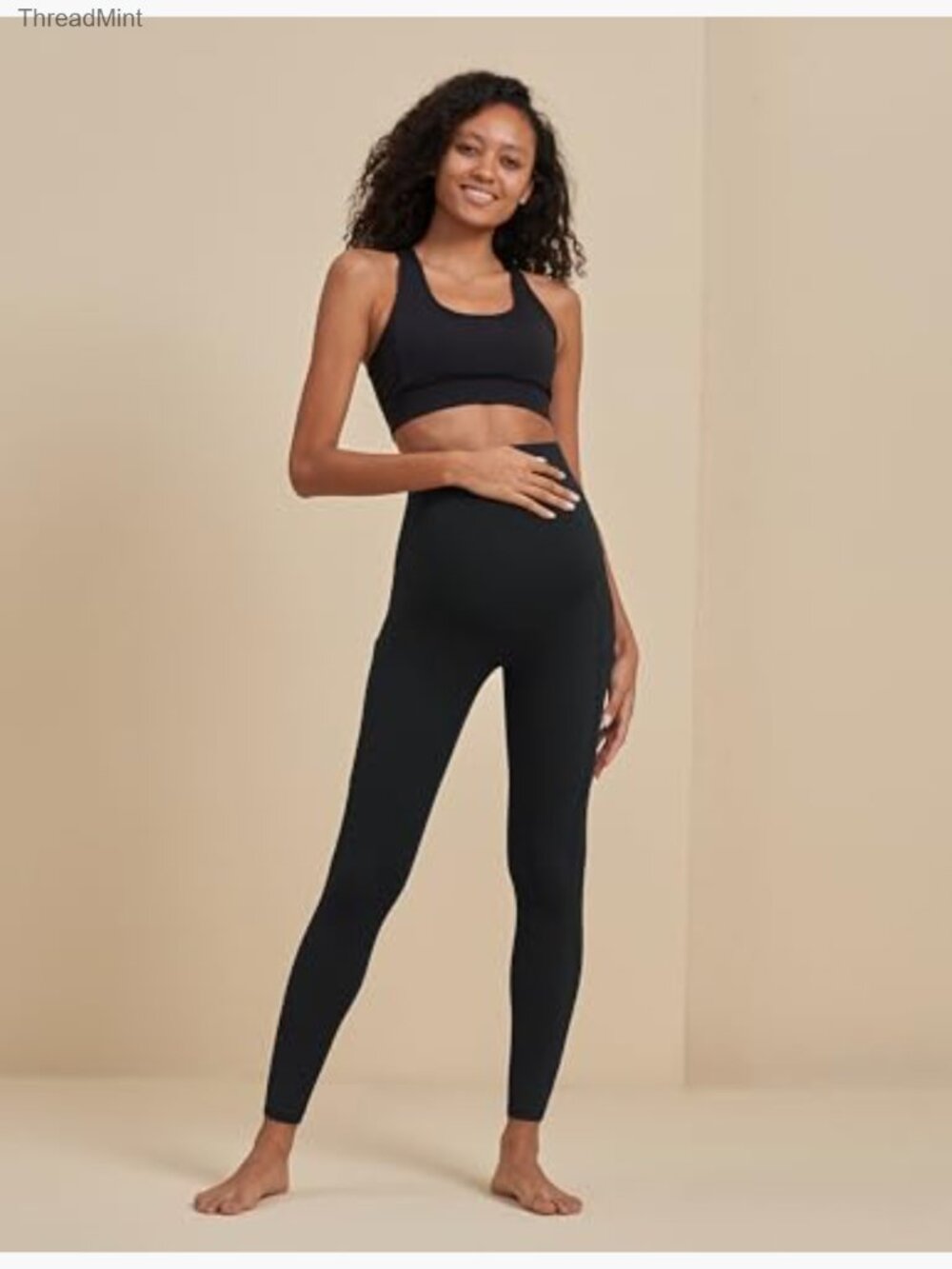 Maternity Workout Leggings Over The Belly Yoga Pants with Pockets Activewear - Picture 5 of 7